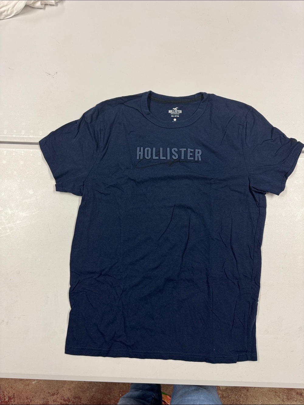Hollister Navy Tonal Logo Crew Tee